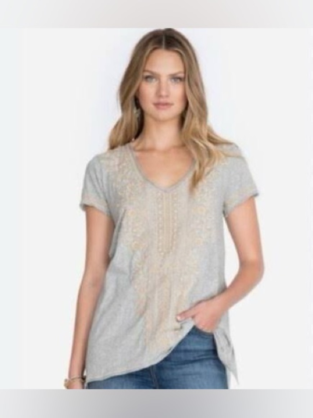 Johnny Was Gray Tunic with Cream Embroidery